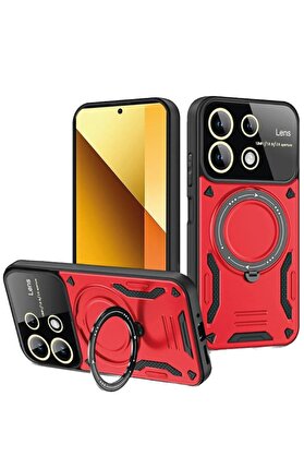 CepteToptan Xiaomi Redmi Note 13 4G Kılıf Joy Lens Standlı Kapak - Kırmızı - DROPX7812-7911