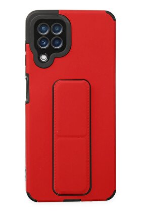CepteToptan Samsung Galaxy A22 Kılıf Mega Standlı Silikon - Kırmızı - DROPX7179-2087