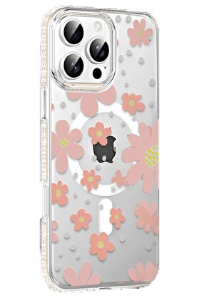 CepteToptan Apple iPhone 16 Pro Floral Magsafe Kapak - Pembe - DROPX1793-4386