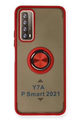 CepteToptan Huawei P Smart 2021 Kılıf Montreal Yüzüklü Silikon Kapak - Kırmızı - DROPX7465-3175
