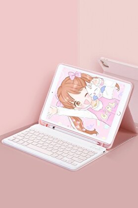 CepteToptan iPad Pro 12.9 (2022) Kılıf KC01 Smart Klavyeli Tablet Kılıfı - Pembe - DROPX7899-4208