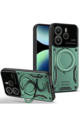 CepteToptan Xiaomi Redmi Note 14 4G Kılıf Joy Lens Standlı Kapak - Koyu Yeşil - DROPX1728-3616