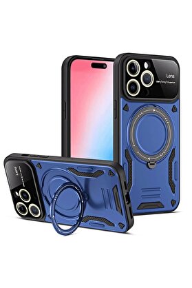 CepteToptan iPhone 15 Pro Joy Lens Standlı Kapak - Lacivert - DROPX3046-8492