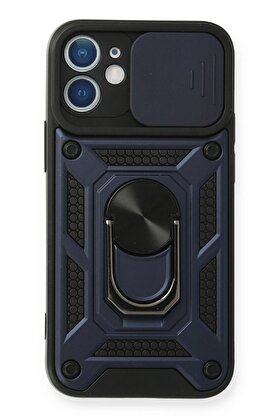 CepteToptan iPhone 12 Kılıf Pars Lens Yüzüklü Silikon - Lacivert - DROPX4304-6786