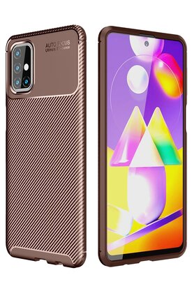 CepteToptan Samsung Galaxy M31S Kılıf Auto Focus Karbon Kapak - Kahverengi - DROPX2781-9364