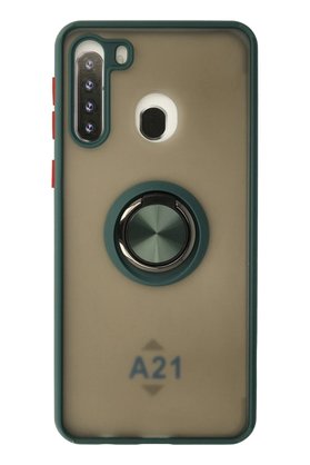 CepteToptan Samsung Galaxy A21 Kılıf Montreal Yüzüklü Silikon Kapak - Yeşil - DROPX1011-3904