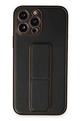 CepteToptan iPhone 13 Pro Max Kılıf Coco Deri Standlı Kapak - Siyah - DROPX3076-2910