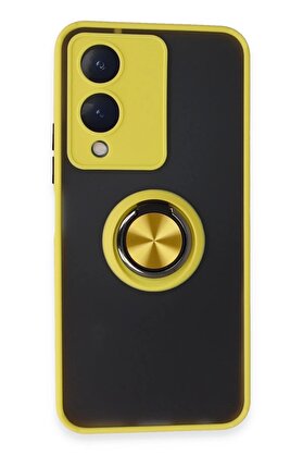 CepteToptan Vivo Y17S Kılıf Montreal Yüzüklü Silikon Kapak - Sarı - DROPX7143-8509