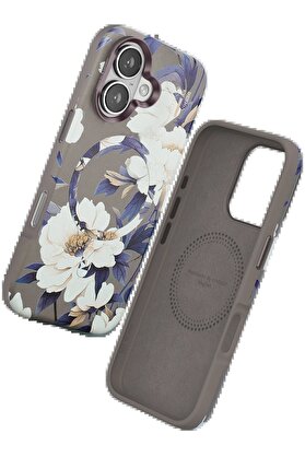 CepteToptan iPhone 16 Flower Series Magsafe Kapak - Gri - DROPX1492-8827