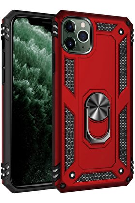 CepteToptan iPhone 11 Pro Kılıf Sofya Yüzüklü Silikon Kapak - Kırmızı - DROPX5294-2727
