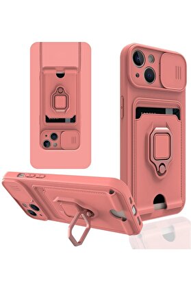 CepteToptan iPhone 13 Kılıf Zuma Kartvizitli Yüzüklü Silikon - Pembe - DROPX5249-1829