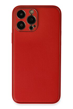 CepteToptan iPhone 13 Pro Kılıf Coco Deri Silikon Kapak - Kırmızı - DROPX8280-3501