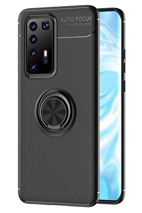 CepteToptan Huawei P40 Pro Kılıf Range Yüzüklü Silikon - Siyah - DROPX2383-7273