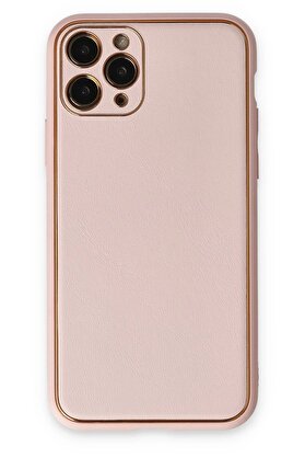 CepteToptan iPhone 11 Pro Max Kılıf Coco Deri Silikon Kapak - Pudra - DROPX6388-7271
