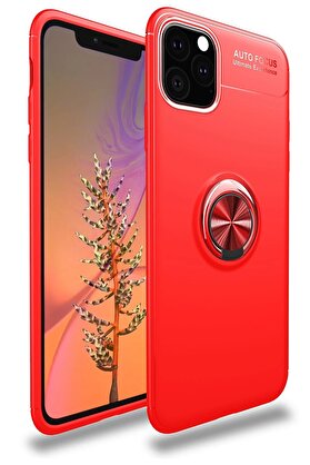 CepteToptan iPhone 11 Pro Kılıf Range Yüzüklü Silikon - Kırmızı - DROPX5152-7879