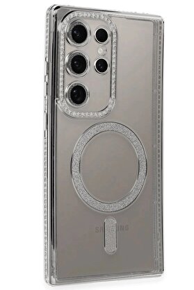 CepteToptan Samsung Galaxy S24 Ultra Kılıf Joke Simli Magneticsafe Kılıf - Gümüş - DROPX6359-1144