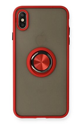 CepteToptan iPhone X Kılıf Montreal Yüzüklü Silikon Kapak - Kırmızı - DROPX1990-1064