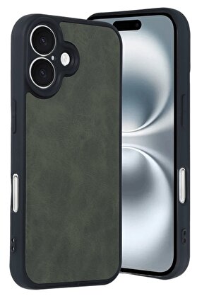 CepteToptan iPhone 16 Kılıf Aras Deri Kapak - Koyu Yeşil - DROPX3380-5768