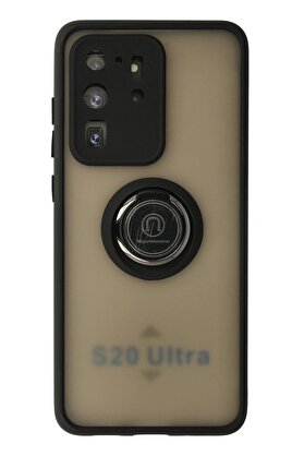CepteToptan Samsung Galaxy S20 Ultra Kılıf Montreal Yüzüklü Silikon Kapak - Siyah - DROPX1546-6707