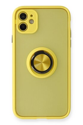 CepteToptan iPhone 11 Kılıf Montreal Yüzüklü Silikon Kapak - Sarı - DROPX5097-4328