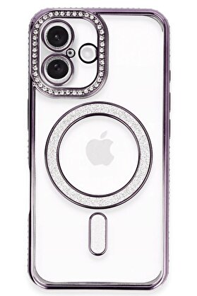 CepteToptan iPhone 16 Plus Kılıf Joke Simli Magneticsafe Kılıf - Derin Mor - DROPX1023-9806