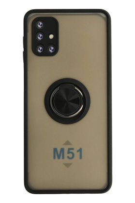 CepteToptan Samsung Galaxy M51 Kılıf Montreal Yüzüklü Silikon Kapak - Siyah - DROPX5879-6517