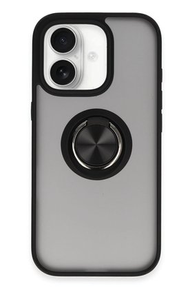 CepteToptan iPhone 16 Kılıf Montreal Yüzüklü Silikon Kapak - Siyah - DROPX9493-3213