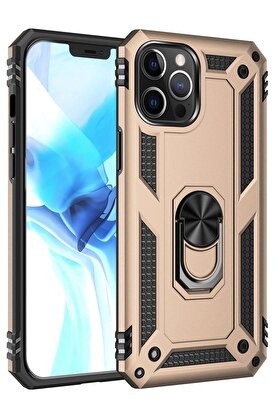 CepteToptan iPhone 12 Pro Max Kılıf Sofya Yüzüklü Silikon Kapak - Gold - DROPX6510-2834