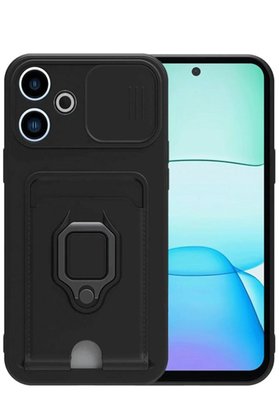 CepteToptan Xiaomi Redmi 13 4G Kılıf Zuma Kartvizitli Yüzüklü Silikon - Siyah - DROPX4777-1863