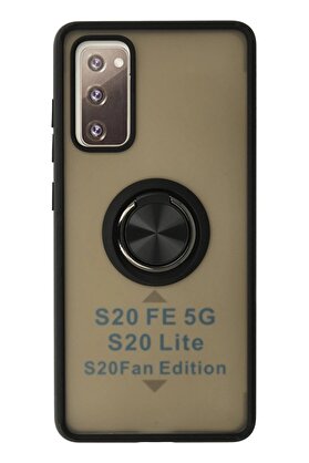 CepteToptan Samsung Galaxy S20 FE Kılıf Montreal Yüzüklü Silikon Kapak - Siyah - DROPX1193-3205