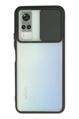 CepteToptan Vivo Y53S Kılıf Palm Buzlu Kamera Sürgülü Silikon - Siyah - DROPX5400-9416