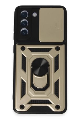 CepteToptan Samsung Galaxy S21 FE Kılıf Pars Lens Yüzüklü Silikon - Gold - DROPX8510-5963