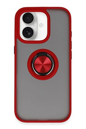 CepteToptan iPhone 16 Kılıf Montreal Yüzüklü Silikon Kapak - Kırmızı - DROPX6843-3358