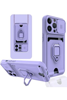 CepteToptan iPhone 13 Pro Kılıf Zuma Kartvizitli Yüzüklü Silikon - Lila - DROPX2981-8647
