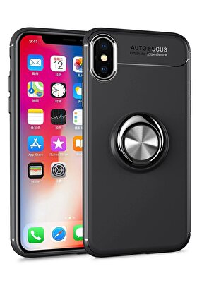 CepteToptan iPhone XS Max Kılıf Range Yüzüklü Silikon - Siyah - DROPX3451-7424