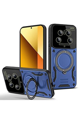 CepteToptan Xiaomi Mi 14 Ultra Kılıf Joy Lens Standlı Kapak - Lacivert - DROPX9384-2227