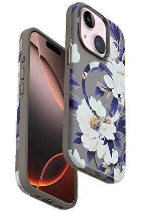 CepteToptan iPhone 15 Plus Flower Series Magsafe Kapak - Gri - DROPX6683-5776
