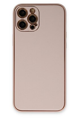 CepteToptan iPhone 12 Pro Kılıf Coco Deri Silikon Kapak - Pudra - DROPX5666-1492