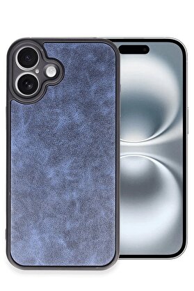 CepteToptan iPhone 16 Plus Kılıf Aras Deri Kapak - Lacivert - DROPX7249-8889