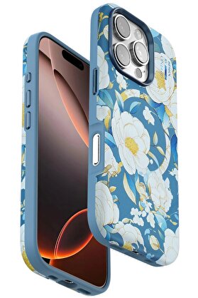CepteToptan iPhone 16 Pro Flower Series Magsafe Kapak - Mavi - DROPX7502-7211