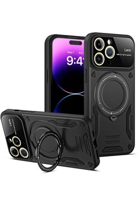 CepteToptan iPhone 16 Pro Max Kılıf Joy Lens Standlı Kapak - Siyah - DROPX8385-2542