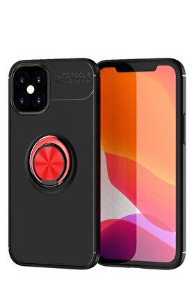 CepteToptan iPhone 12 Mini Kılıf Range Yüzüklü Silikon - Siyah-Kırmızı - DROPX2875-4376