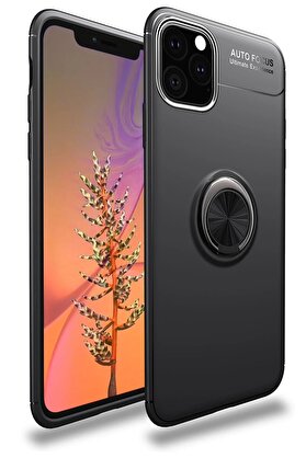 CepteToptan iPhone 11 Pro Max Kılıf Range Yüzüklü Silikon - Siyah - DROPX4977-8313