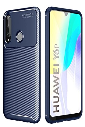 CepteToptan Huawei Y6P Kılıf Auto Focus Karbon Kapak - Lacivert - DROPX8829-8084