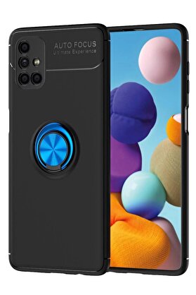 CepteToptan Samsung Galaxy M51 Kılıf Range Yüzüklü Silikon - Siyah-Mavi - DROPX2668-8793