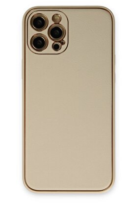 CepteToptan iPhone 12 Pro Kılıf Coco Deri Silikon Kapak - Gold - DROPX5041-2771