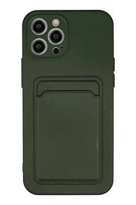 CepteToptan iPhone 12 Pro Max Kılıf Kelvin Kartvizitli Silikon - Koyu Yeşil - DROPX9682-3757
