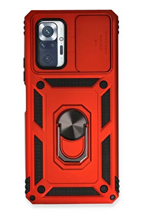 CepteToptan Xiaomi Redmi Note 10 Pro Kılıf Pars Lens Yüzüklü Silikon - Kırmızı - DROPX4902-5425