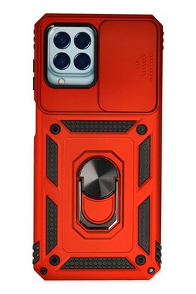 CepteToptan Samsung Galaxy M33 Kılıf Pars Lens Yüzüklü Silikon - Kırmızı - DROPX6531-3530