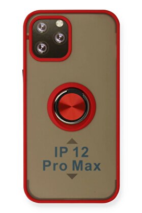 CepteToptan iPhone 12 Pro Max Kılıf Montreal Yüzüklü Silikon Kapak - Kırmızı - DROPX2156-4400